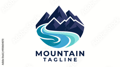 This logo portrays a stunning mountain landscape with a river flowing through, designed to evoke the spirit of adventure, tranquility, and the allure of nature's beauty and exploration.