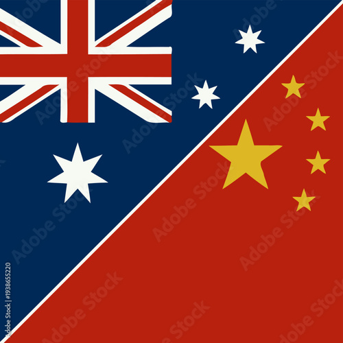 Australian and Chinese federal state Official Symbol Side by Side. National Flag Combination Image. Close Up Sign. Close-Up International Relations Concept Illustration