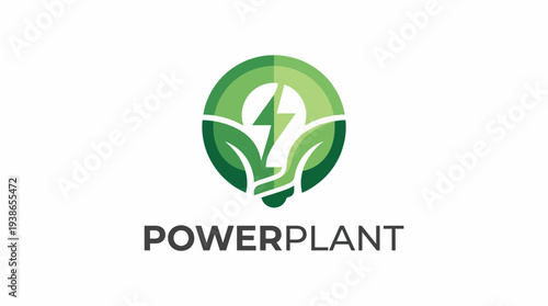 A modern logo design featuring a green plant intertwined with an electric symbol, highlighting the PowerPlant brand's commitment to sustainability and renewable energy.