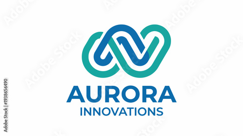 This innovative logo embodies the essence of 'Aurora Innovations', with linked elements that symbolize creativity, continuity, and modern technology in a vibrant color palette.