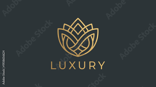 This image showcases a sleek gold lotus flower logo, embodying luxury and elegance, suitable for high-end brands and products focused on refined aesthetics.