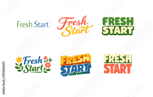 Variety of "fresh start" text designs in colorful fonts and styles