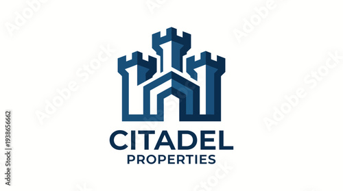 A strong citadel logo design featuring towers and geometric shapes, symbolizing stability, security, and trust, perfect for property or real estate branding.