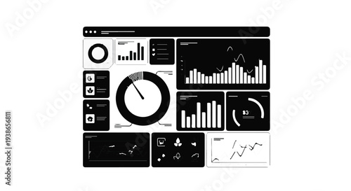 Infographic design elements, business charts and graphs, UI interface, data visualization, modern analytics dashboard with bar charts, line graphs, and gauges