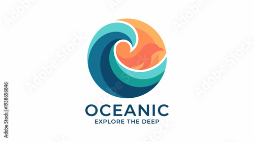 A logo design featuring abstract ocean waves and vibrant colors, symbolizing exploration, adventure, and the mysteries of the deep sea for aquatic brands.