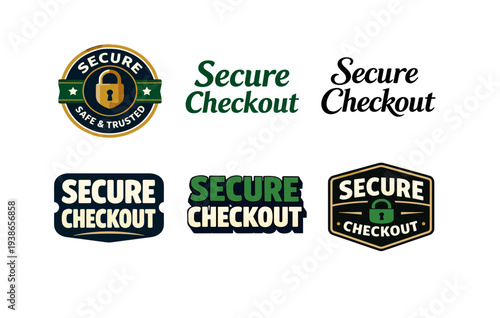Various secure checkout logo designs featuring lock icon