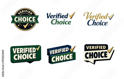 Various verified choice logos with checkmarks in different styles and colors
