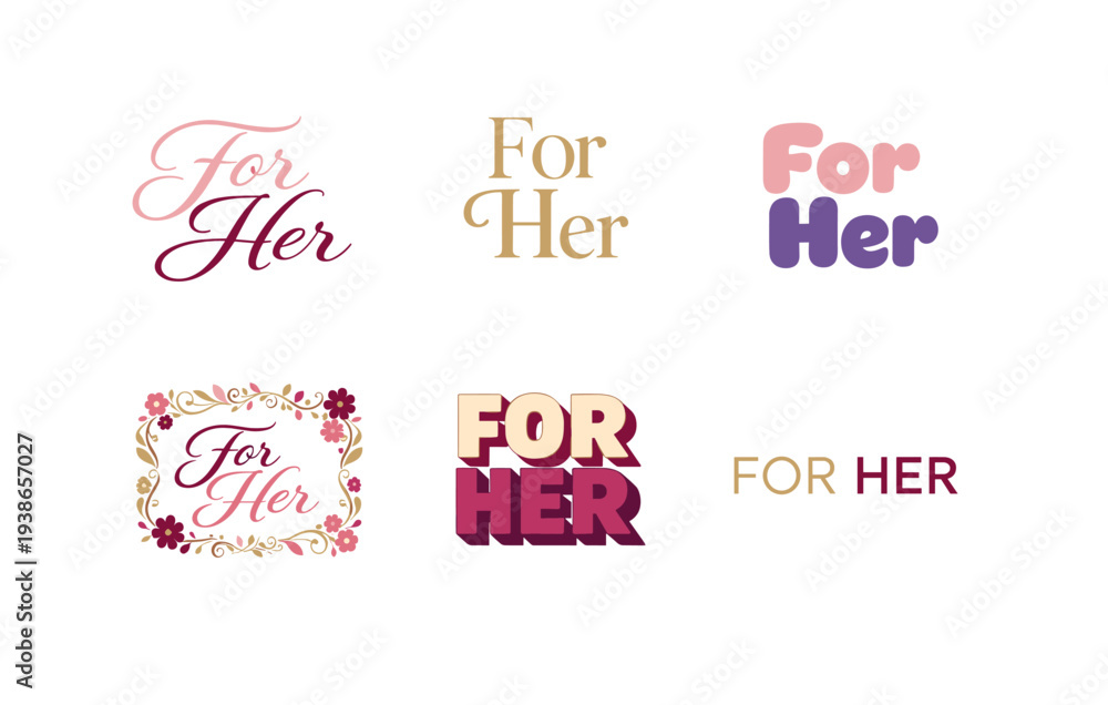Obraz premium Collection of for her typography designs with floral accents and bold styles