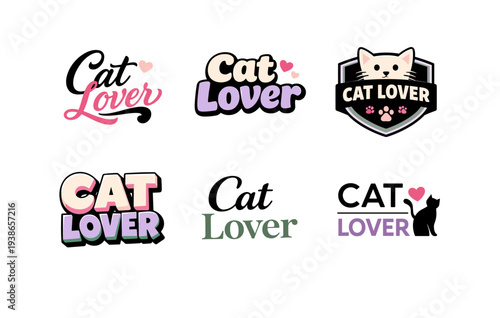 Cat lover logos collection with creative designs and typography