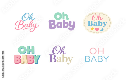 Colorful oh baby text designs in various styles for invitations