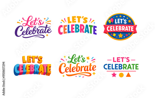 Colorful celebration lettering designs with festive elements