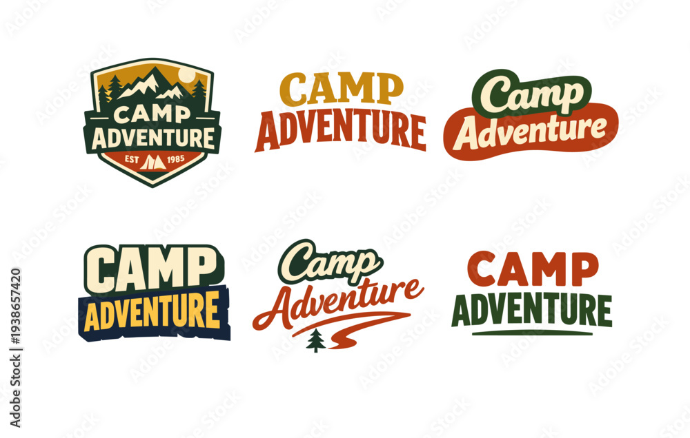 Obraz premium Vintage camp adventure logos collection with rustic outdoor themes