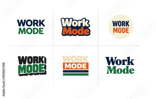 Variety of work mode logos with bold typography and vibrant colors
