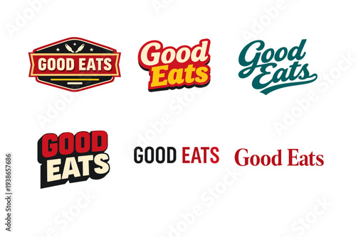 Various good eats logo designs in retro and modern styles
