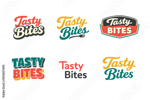 Set of tasty bites logos in various fonts and styles