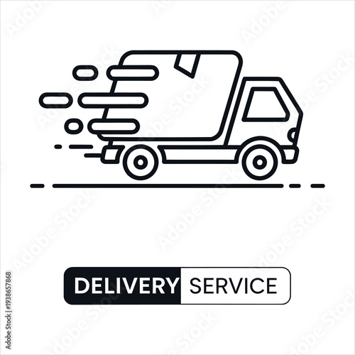 Delivery truck speeding with motion lines and delivery service text