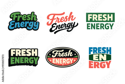 Fresh energy logos collection with bold typography and vibrant colors