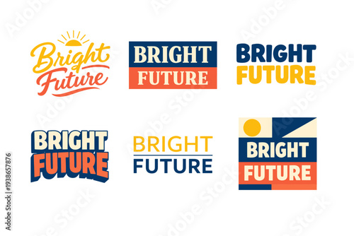 Bright future typography variations in vibrant styles and colors