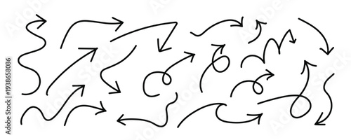 Hand Drawn Doodle Arrow Set, Sketch Direction Arrows Collection Vector Illustration
