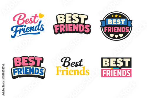 Colorful best friends logos collection with heart and star designs