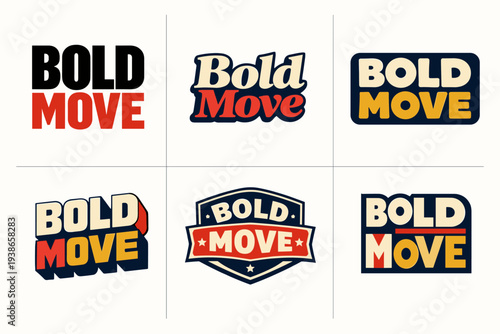 Bold move graphic designs in various styles and color schemes