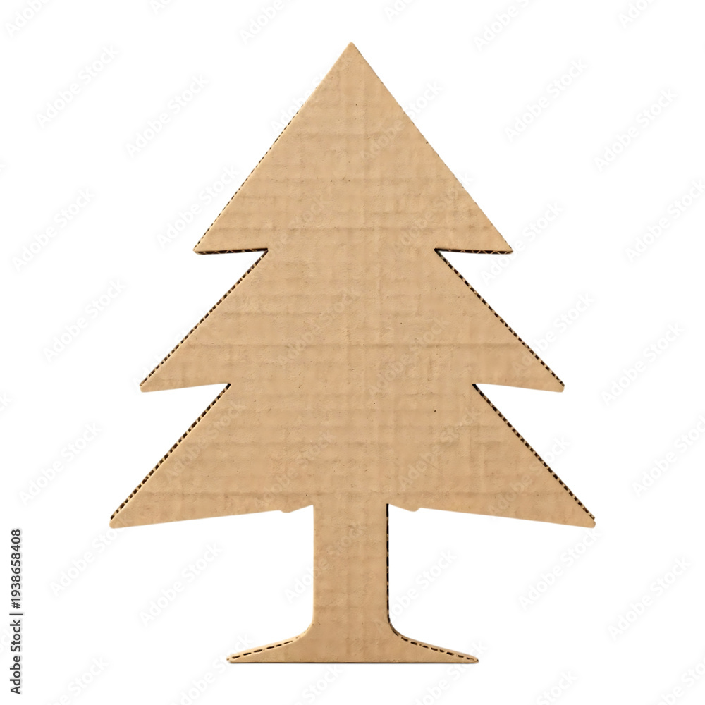 Fototapeta premium Cardboard christmas tree silhouette with textured surface on transparent background