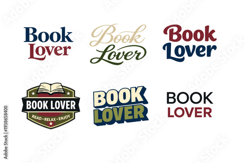 Book lover logos: diverse typography and design styles