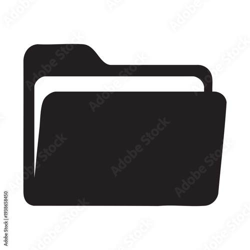 Black folder icon, simple flat design for digital file management, document storage symbol