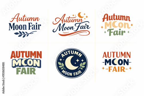 Autumn moon fair logos with leaves and moon elements in various styles