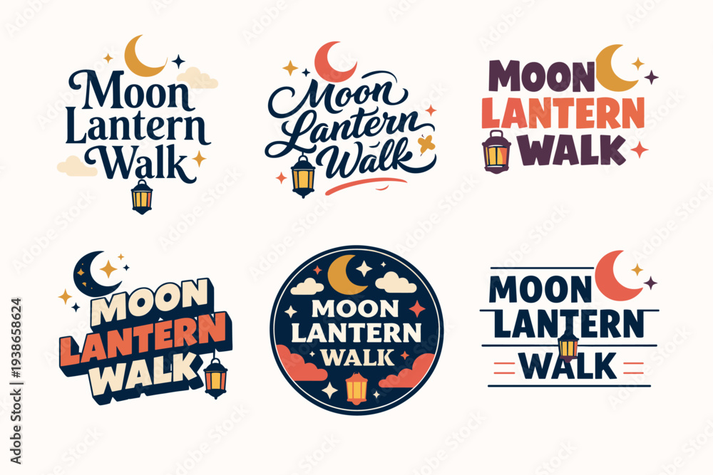 Obraz premium Moon lantern walk logos collection in vintage and modern styles