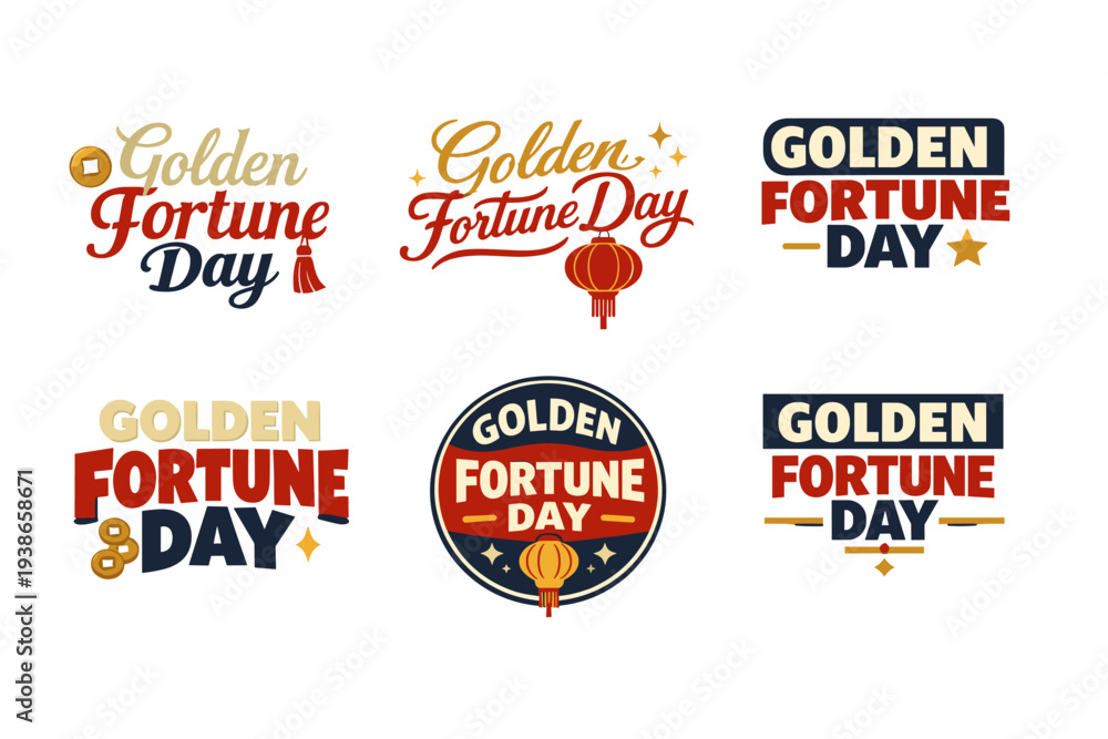 Obraz premium Golden fortune day logos featuring lanterns and traditional symbols
