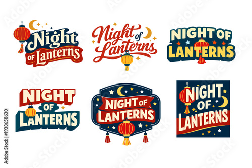 Set of night of lanterns logos featuring stars and moons