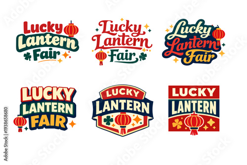 Lucky lantern fair logos featuring festive elements and typography