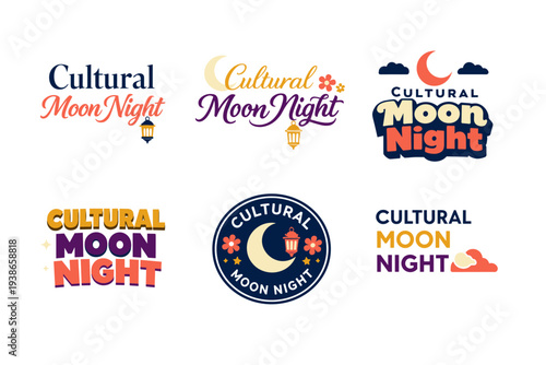 Cultural moon night logo variations with lantern and moon designs