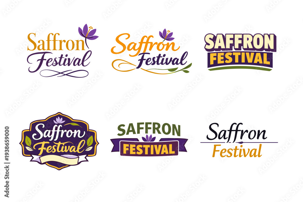 Obraz premium Colorful saffron festival logo designs with floral elements