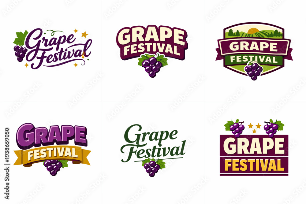Obraz premium Grape festival logos variety with grapes and banners