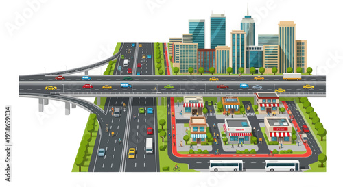 city highway and skyscrapers