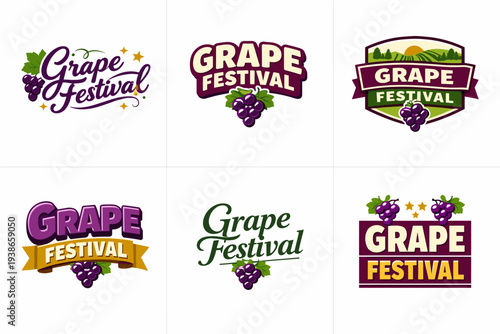Grape festival logos variety with grapes and banners