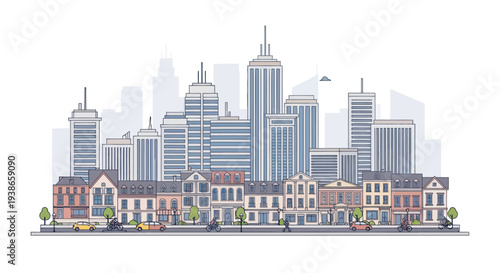 cityscape with modern skyscrapers and old town