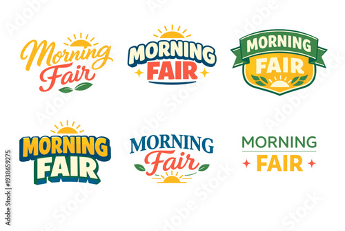 Diverse morning fair logos with sun and leaf elements