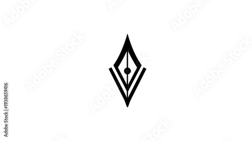 Black geometric design on white background, featuring a diamond-shaped emblem