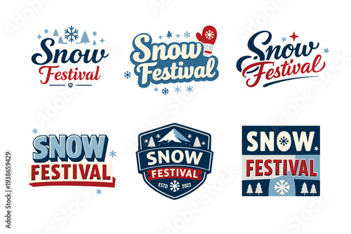 Snow festival logo collection featuring winter-themed typography and design elements
