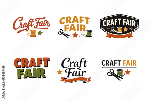 Craft fair logos with scissors, thread, and star elements