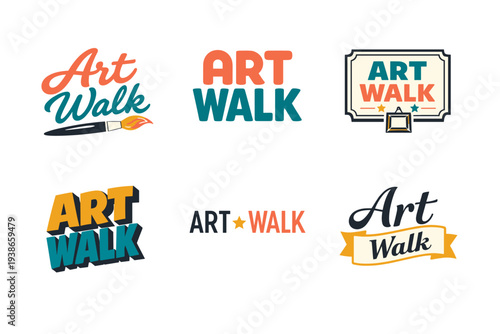 Creative art walk logos collection featuring diverse typography and design elements