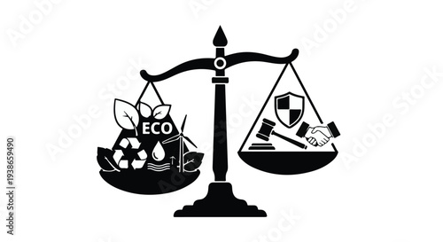 Eco friendly versus industrial balance scale weighing environmental sustainability against pollution and climate change