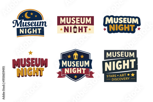 Museum night logos collection with vintage and modern styles