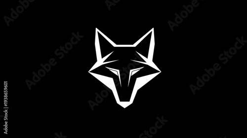 Graphic black background with white outline of an animal's face with pointy ears