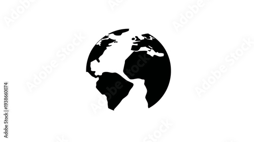 Simplified graphic of planet Earth, rendered in black and white, against a plain white backdrop