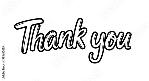 Elegant Script Thank You Text on Isolated White Background, Conveying Sincere Gratitude