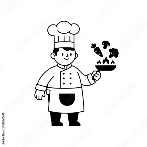 Chef illustration for cooking themed designs or line art chef graphic for food related projects